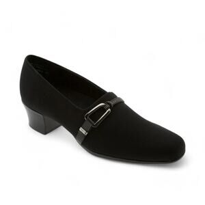 Murano Cindi Block Heel Pump Stretch Fabric Buckle Detail Black Womens Size 9M